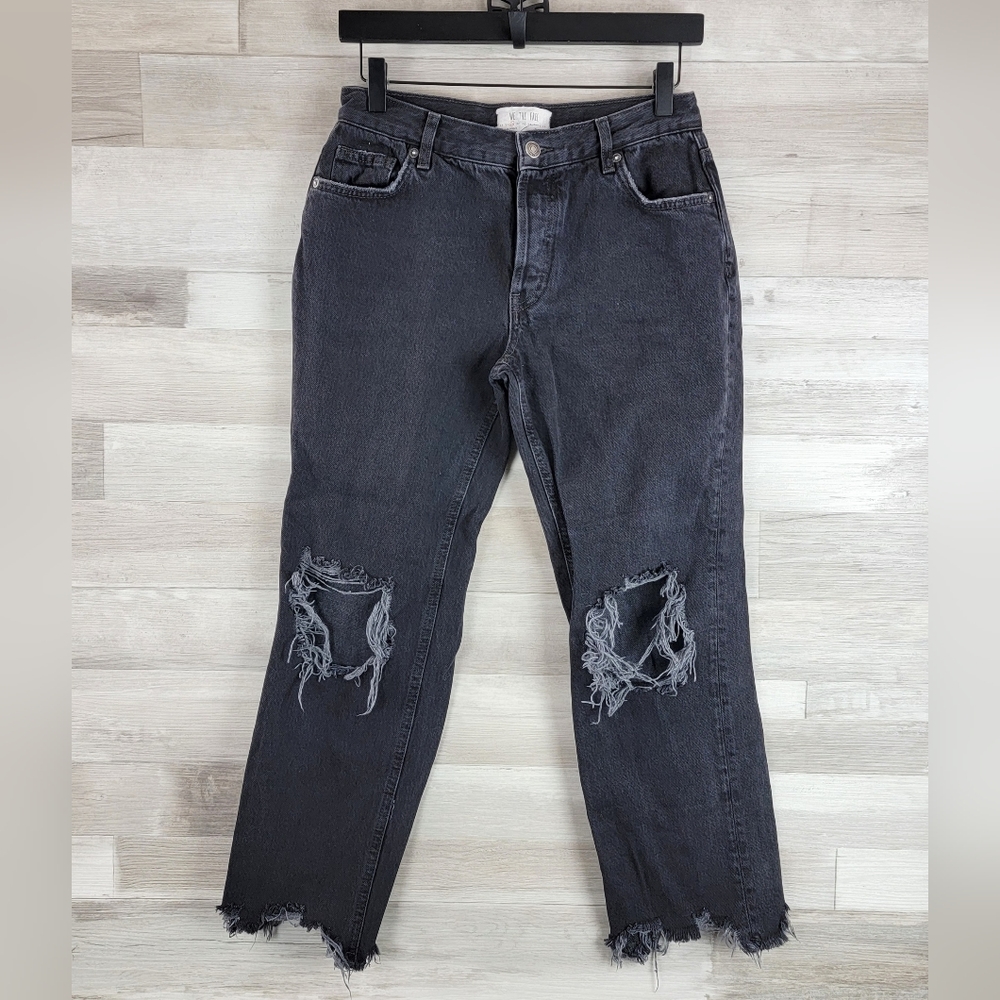 We The Free Maggie Mid Rise Straight Washed Black Distressed Jean Women's 26 - Picture 2 of 16
